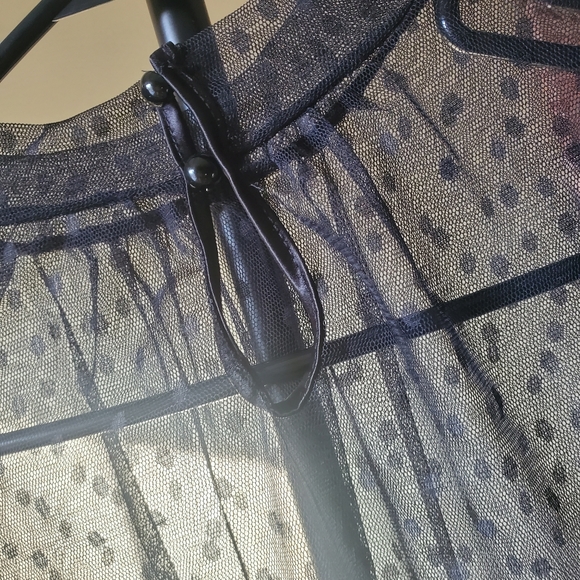 Women's Black Lace Polka Dot Turtleneck Long Sleeve Blouse - Picture 12 of 13